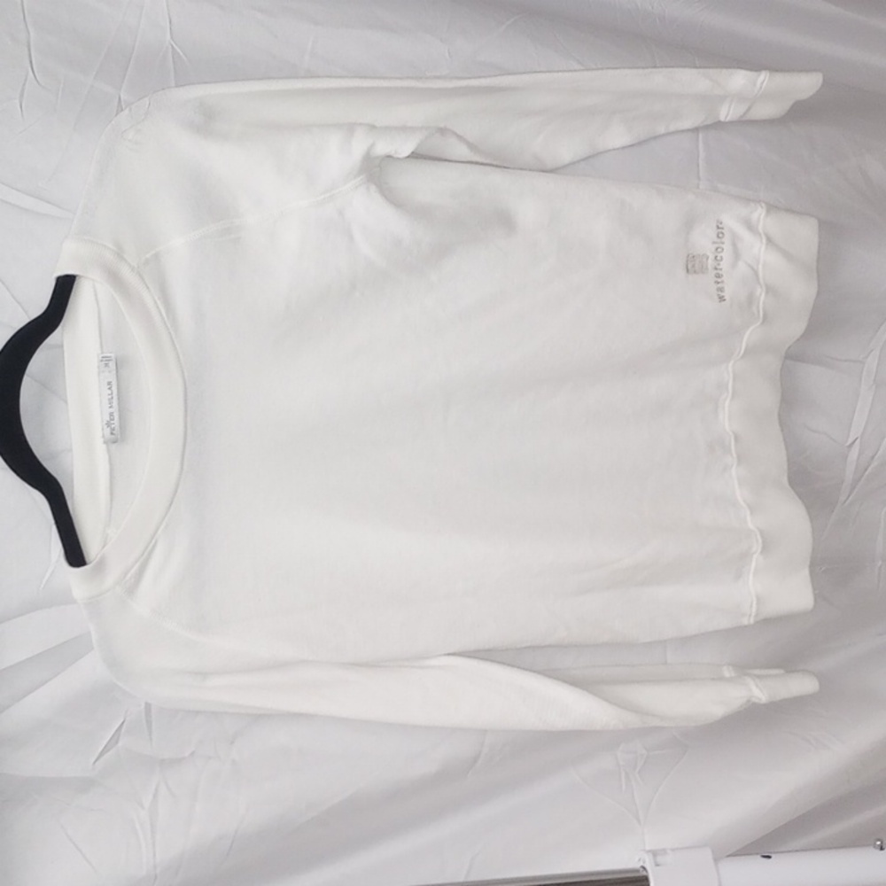 Peter Millar White Crewneck Sweater Watercolor Embroidery Logo Women Medium